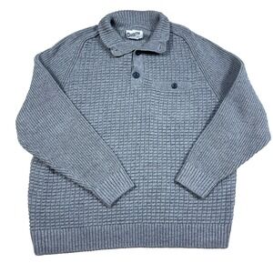 Duluth Sweater Men XLL Gray Heavy Waffle Knit Ribbed Henley Pullover Fishermen